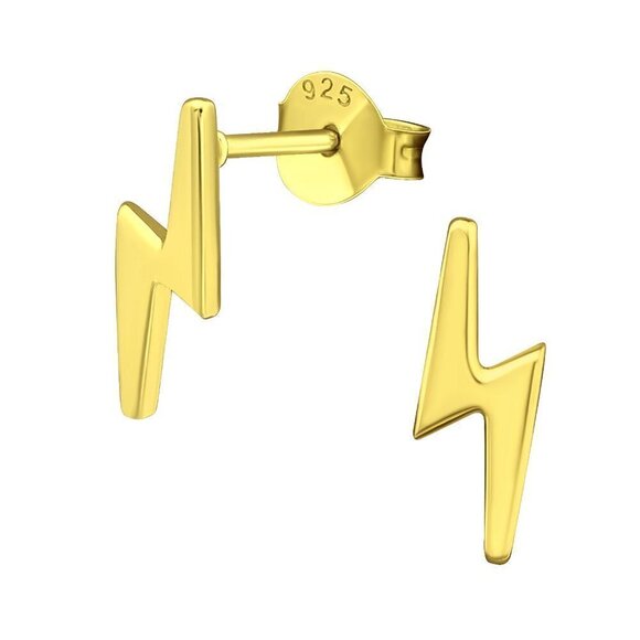 14k Gold Studs Thunderbolt Earrings 11mm - Picture 1 of 9